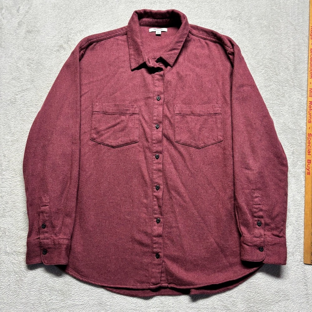 Madewell Flannel Shirt Womens XL Burgundy Long Sleeve Button Up Oversized Cotton